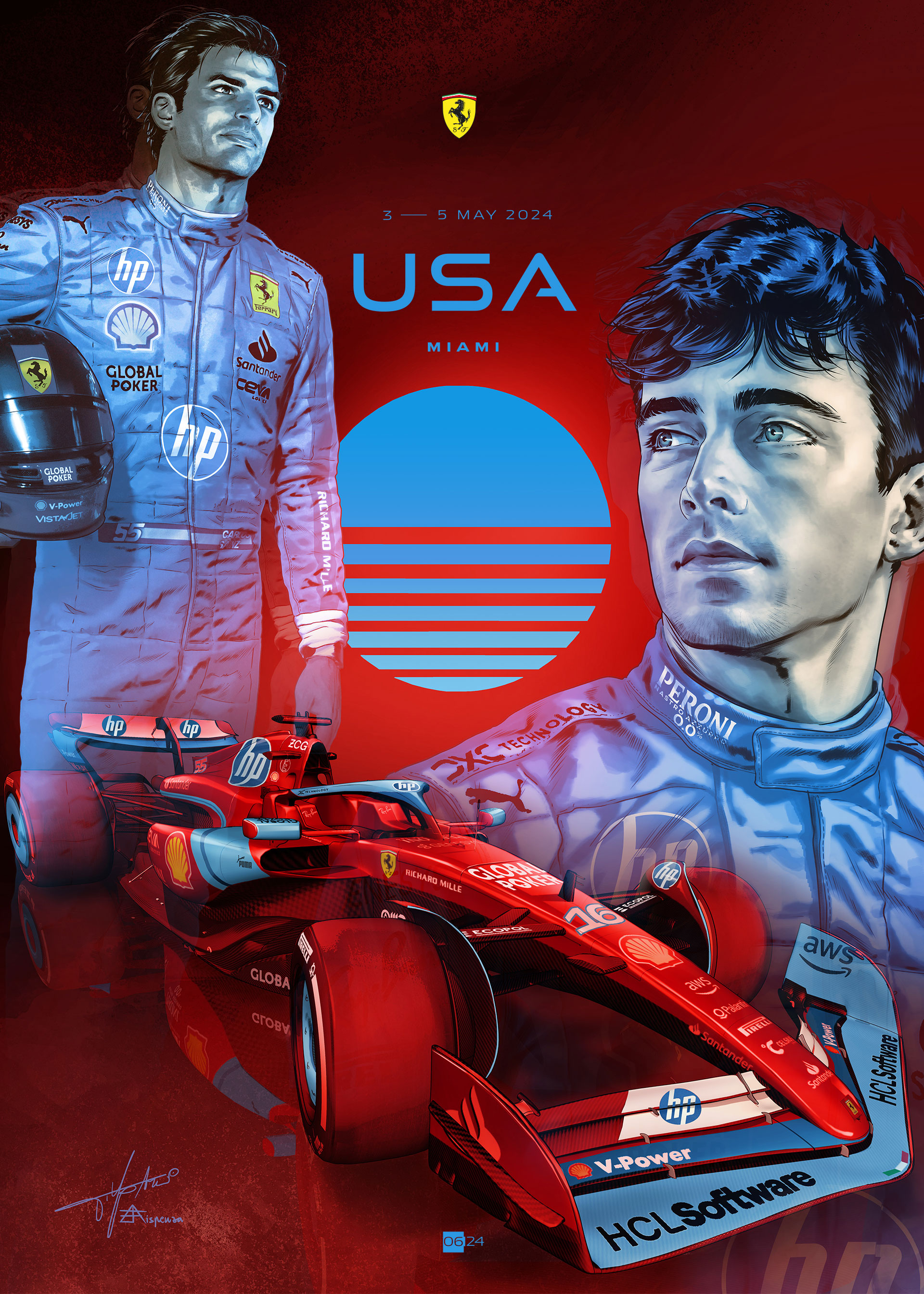 Ferrari 2024 Miami U.S.A Grand Prix cover art poster — part of full season set